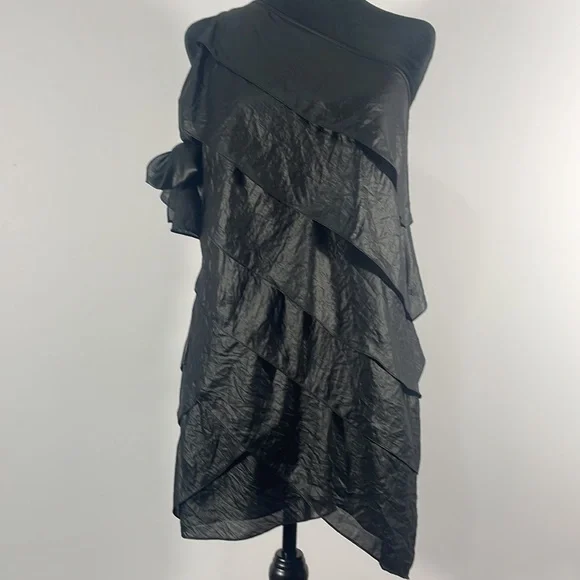 BCBG Maxazaria XS Black One Shoulder, tiered, 6 tier ruffle dress - Picture 8 of 10
